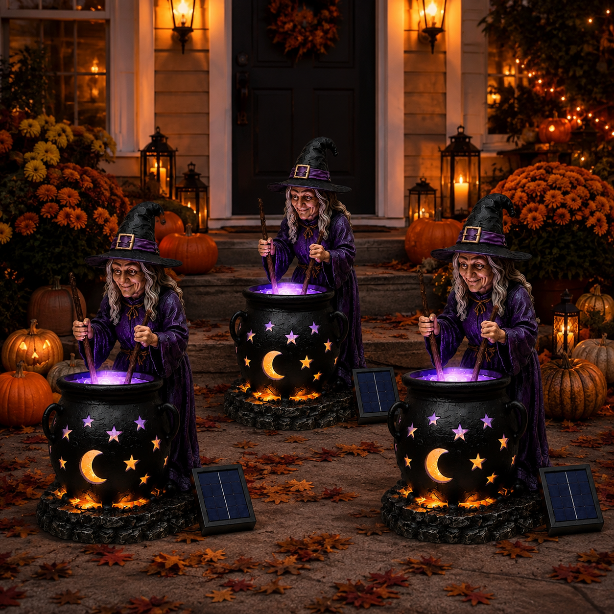 Halloween Witch Glowing Cauldron Solar Light