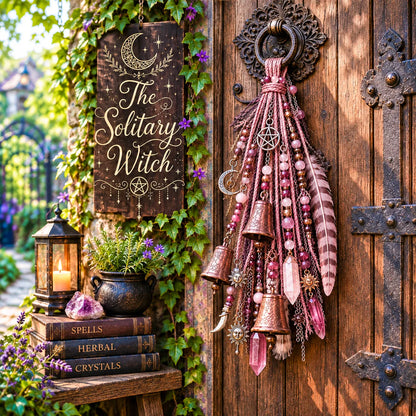 ⏳ Last Day 49% OFF – 🌙 Witchy Door Charm | Celestial Hanging Décor with Moons, Crystals, Beads, Feathers & Vintage Bells for Doors, Reading Nooks & Witchy Home Spaces 🔮