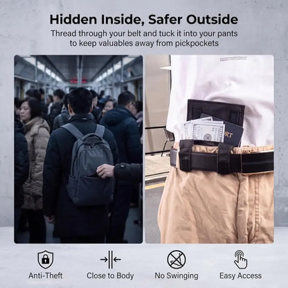 Belt-Attachable Anti-Theft Passport Pouch, Multifunctional Waist Pack for Passport, ID & Smartphone