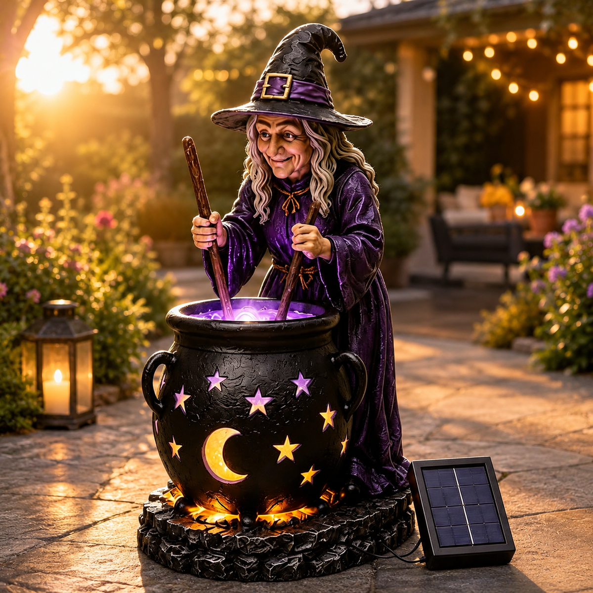 Halloween witch cauldron garden decoration