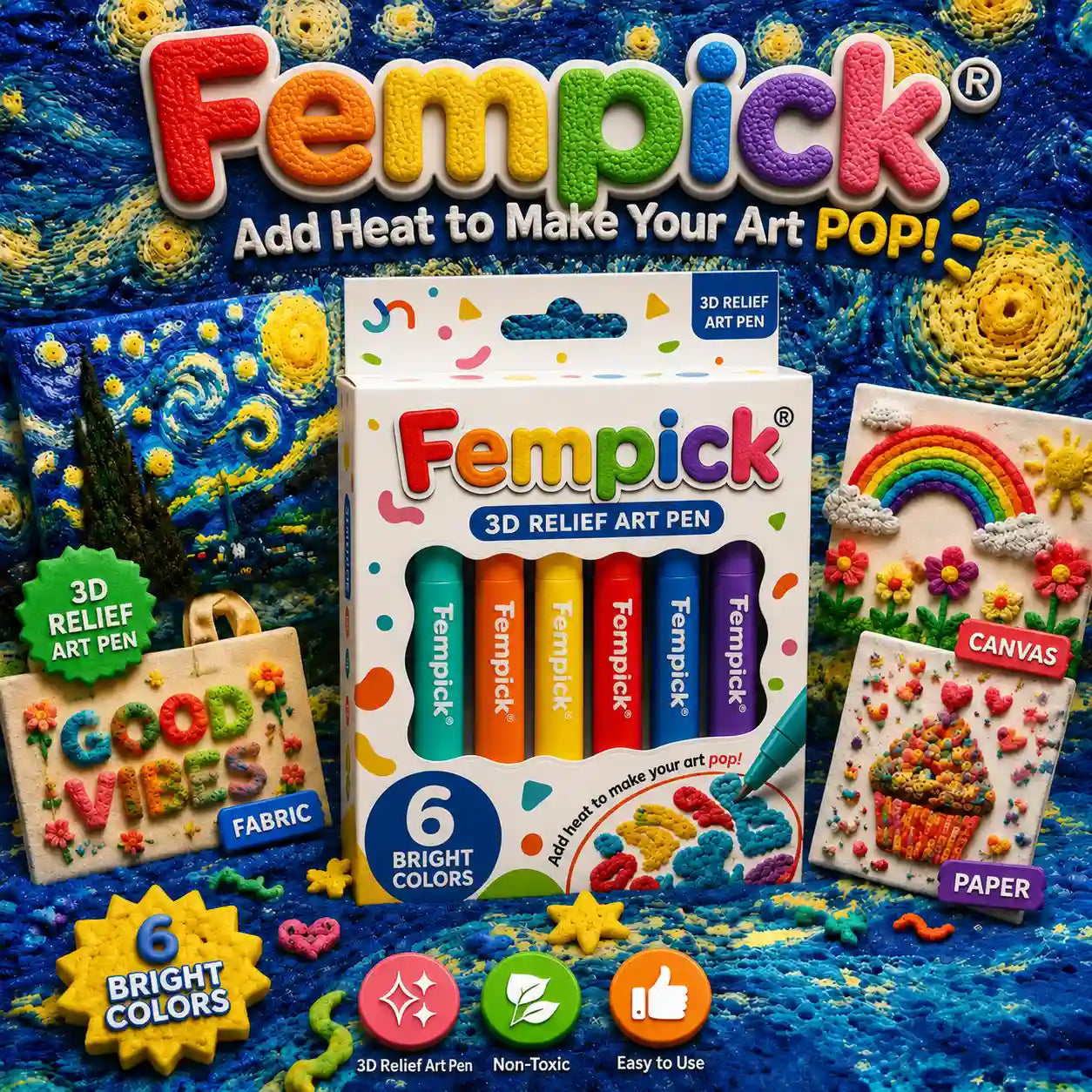 Save 50% by ordering today丨Fempick® 3D Relief Art Pen – Turn Flat Drawings Into Touchable 3D Art🪄