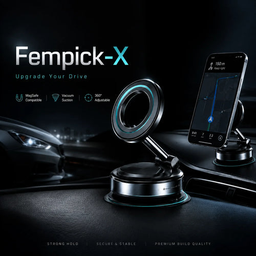 Fempick-X sticks to your car, mirror, desk, or wall. MagSafe compatible for GPS, calls, or shooting content.