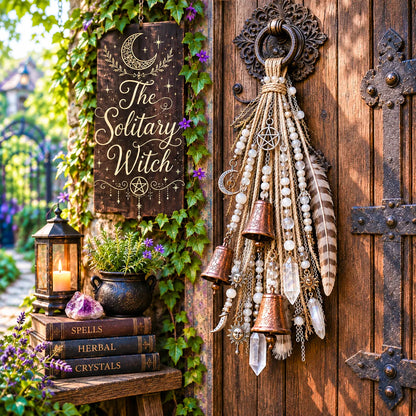 ⏳ Last Day 49% OFF – 🌙 Witchy Door Charm | Celestial Hanging Décor with Moons, Crystals, Beads, Feathers & Vintage Bells for Doors, Reading Nooks & Witchy Home Spaces 🔮