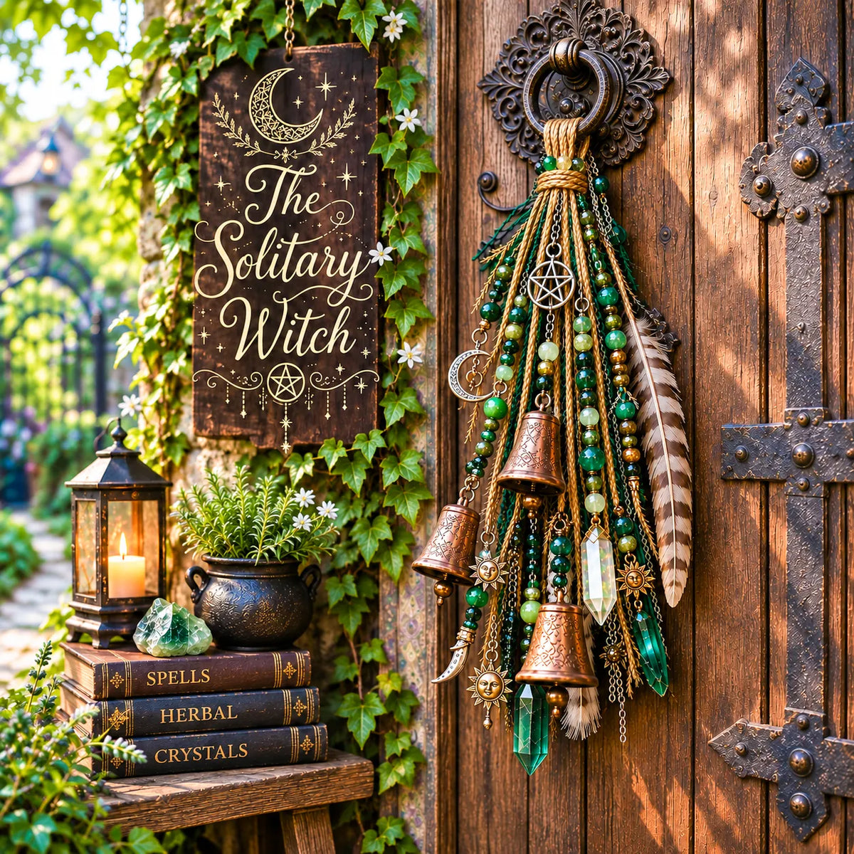 ⏳ Last Day 49% OFF – 🌙 Witchy Door Charm | Celestial Hanging Décor with Moons, Crystals, Beads, Feathers & Vintage Bells for Doors, Reading Nooks & Witchy Home Spaces 🔮