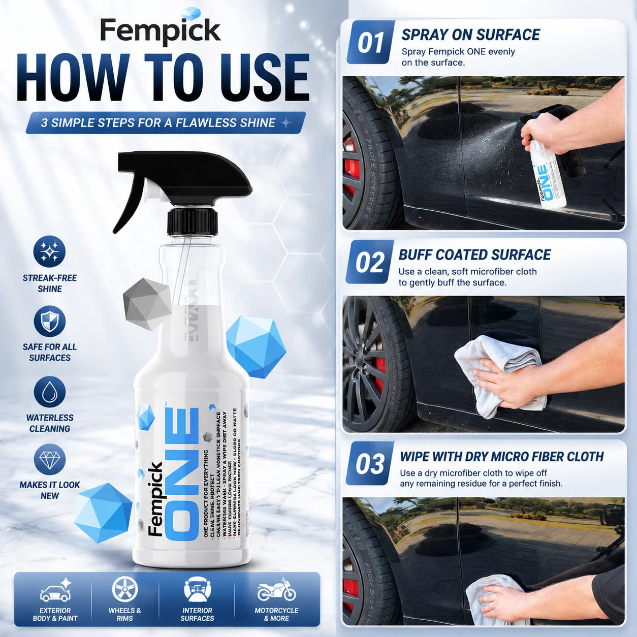 Fempick Miracle Multi-Surface Spray: Clean, Shine & Protect