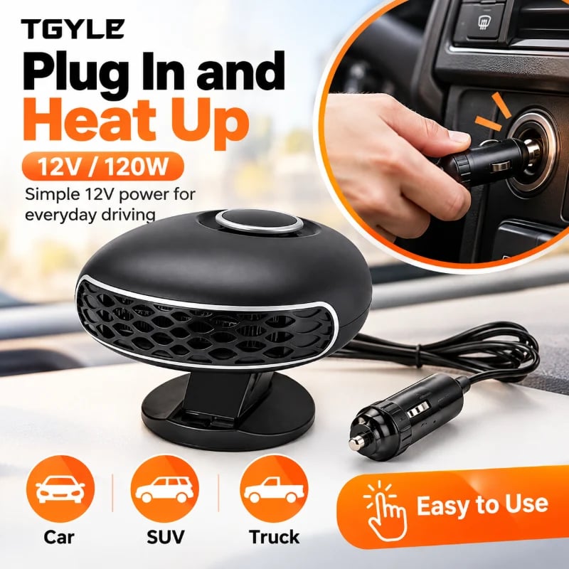 Portable Car Heater Defroster with 360-Degree Rotating Base