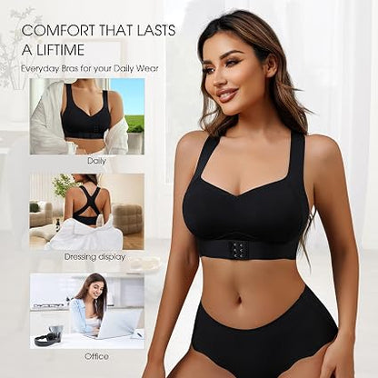Fempick Wireless Wide-Strap Bra, Seamless Back-Smoothing Full Coverage, W-Shaped 3D Jelly Lift, Soft Stretch Fabric