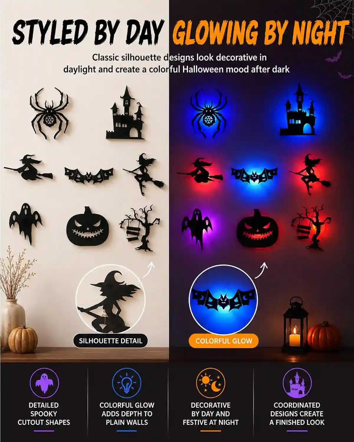 Halloween LED Wall Lights Silhouette Stickers