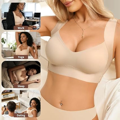 Fempick Wireless Wide-Strap Bra, Seamless Back-Smoothing Full Coverage, W-Shaped 3D Jelly Lift, Soft Stretch Fabric