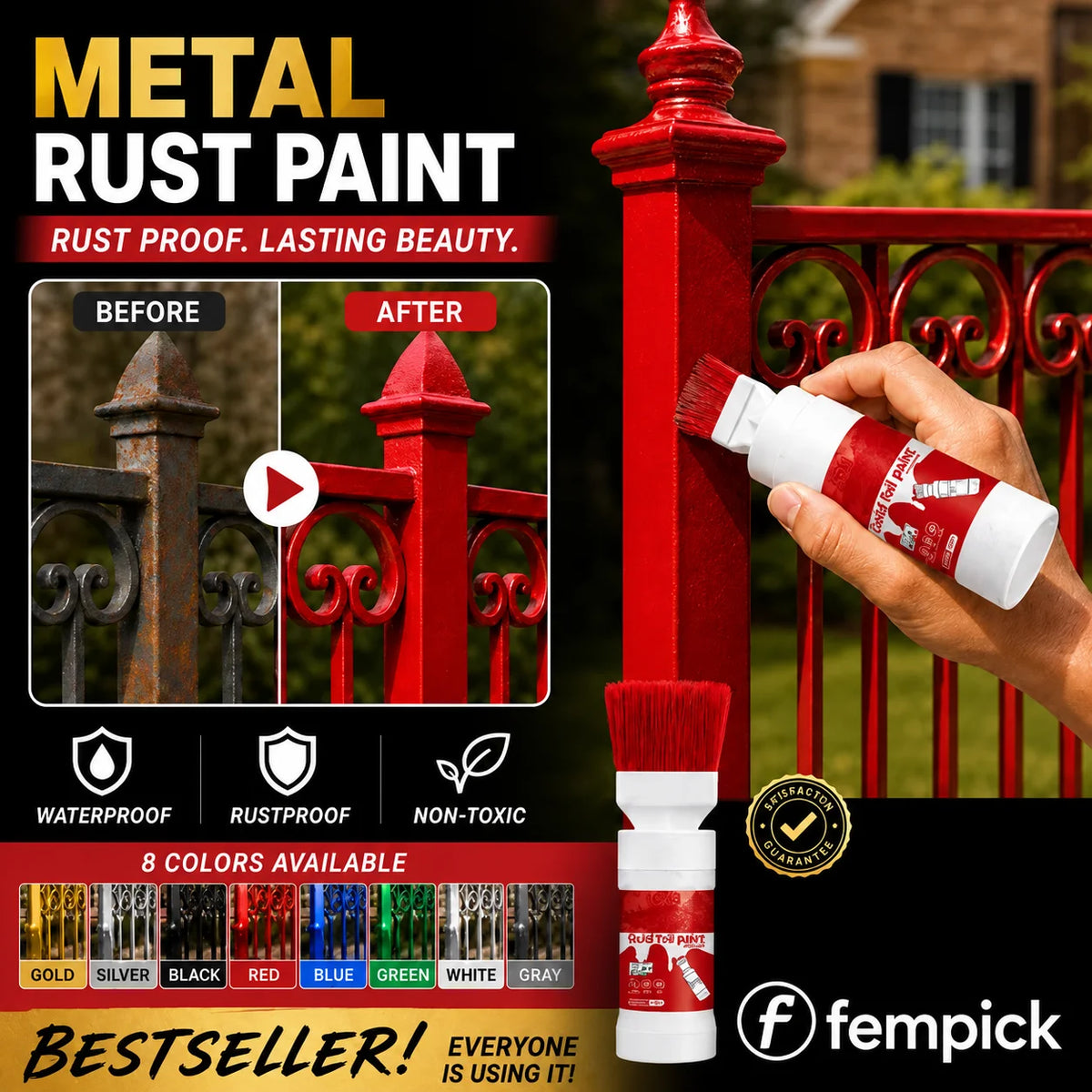 ✨New Arrival✨🖌️🏠Water-Based Metallic Silver Paint with Built-in Brush💥👍