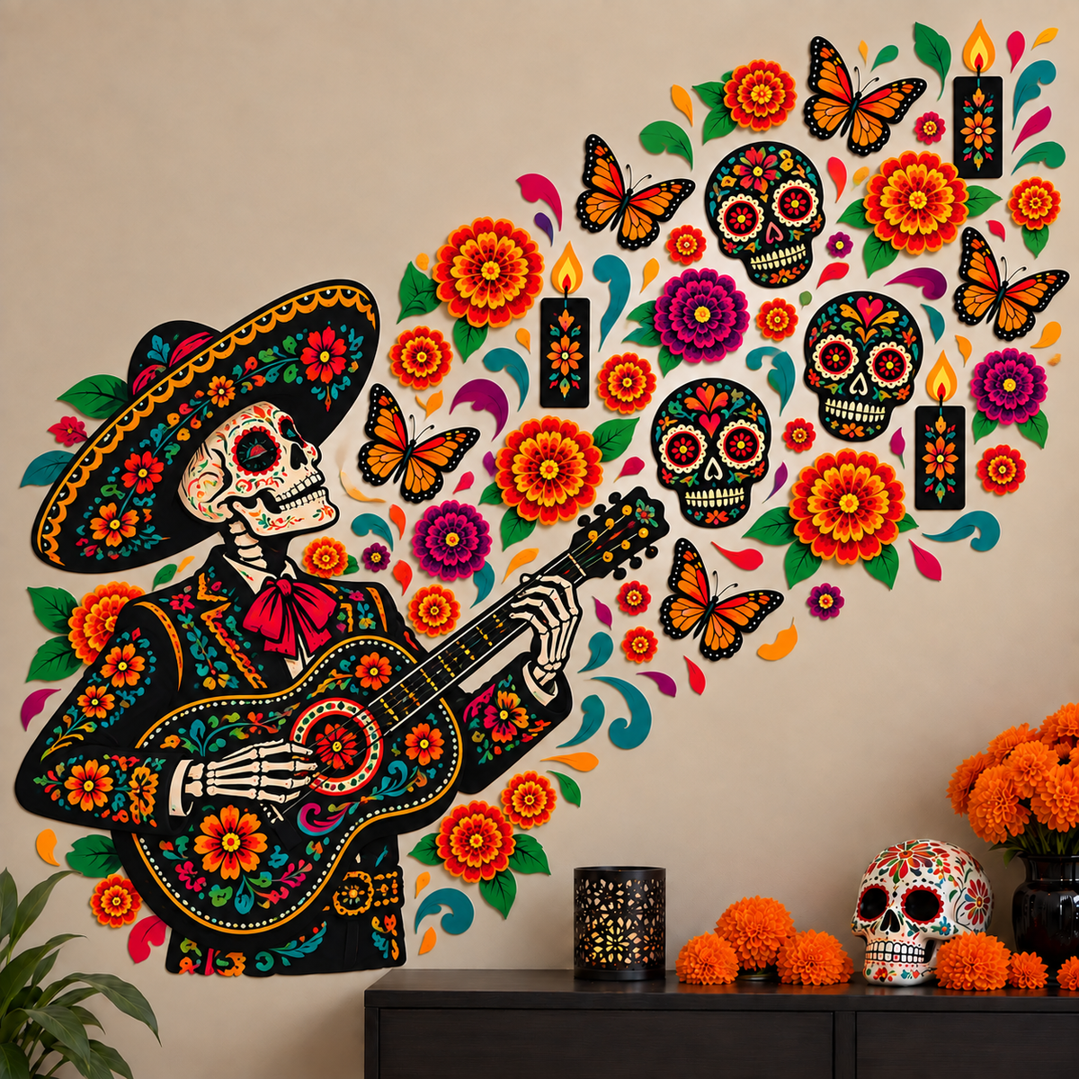 Skeleton Mariachi Día de los Muertos wall decal