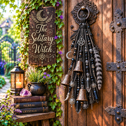 ⏳ Last Day 49% OFF – 🌙 Witchy Door Charm | Celestial Hanging Décor with Moons, Crystals, Beads, Feathers & Vintage Bells for Doors, Reading Nooks & Witchy Home Spaces 🔮