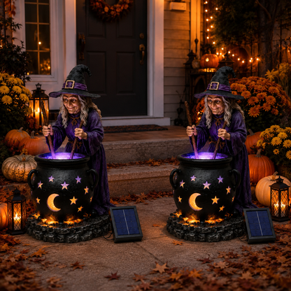 Halloween Witch Glowing Cauldron Solar Light