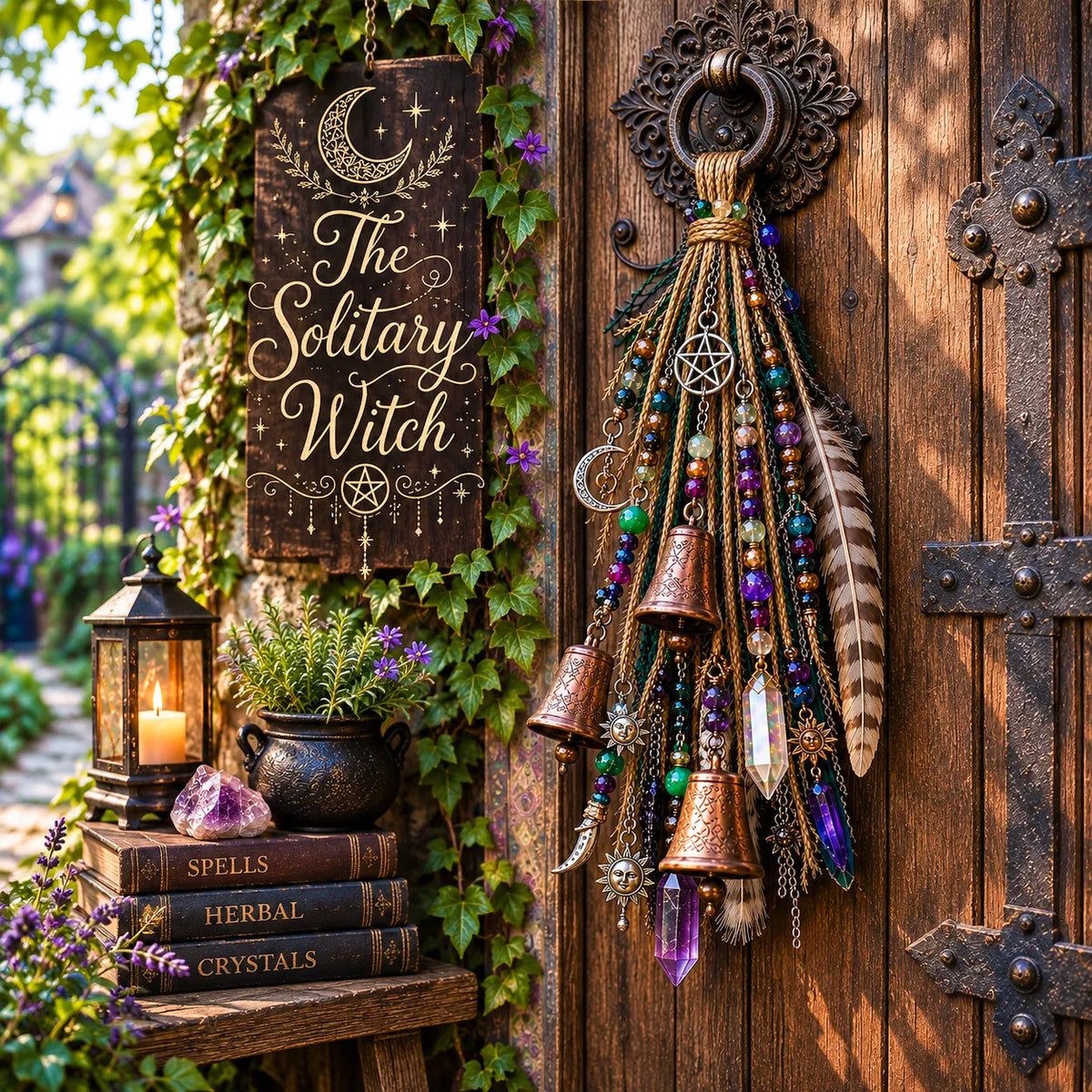 ⏳ Last Day 49% OFF – 🌙 Witchy Door Charm | Celestial Hanging Décor with Moons, Crystals, Beads, Feathers & Vintage Bells for Doors, Reading Nooks & Witchy Home Spaces 🔮