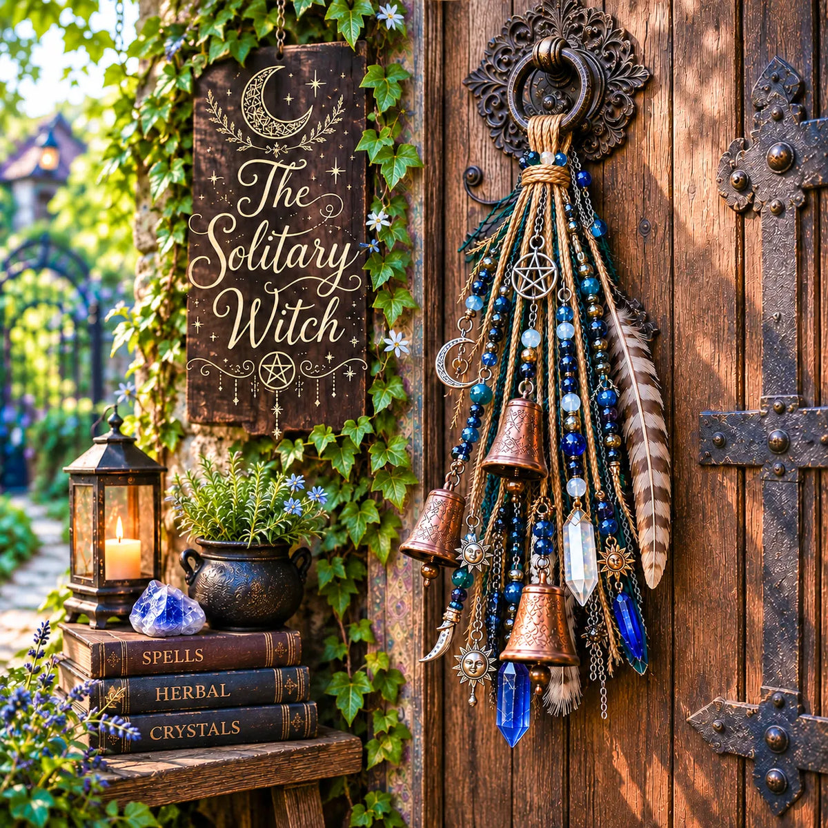⏳ Last Day 49% OFF – 🌙 Witchy Door Charm | Celestial Hanging Décor with Moons, Crystals, Beads, Feathers & Vintage Bells for Doors, Reading Nooks & Witchy Home Spaces 🔮