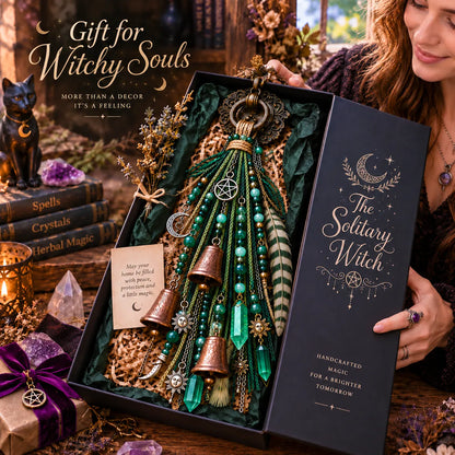 ⏳ Last Day 49% OFF – 🌙 Witchy Door Charm | Celestial Hanging Décor with Moons, Crystals, Beads, Feathers & Vintage Bells for Doors, Reading Nooks & Witchy Home Spaces 🔮