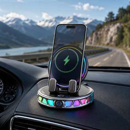 360° Rotating Wireless Charging Car Phone Mount with RGB Light