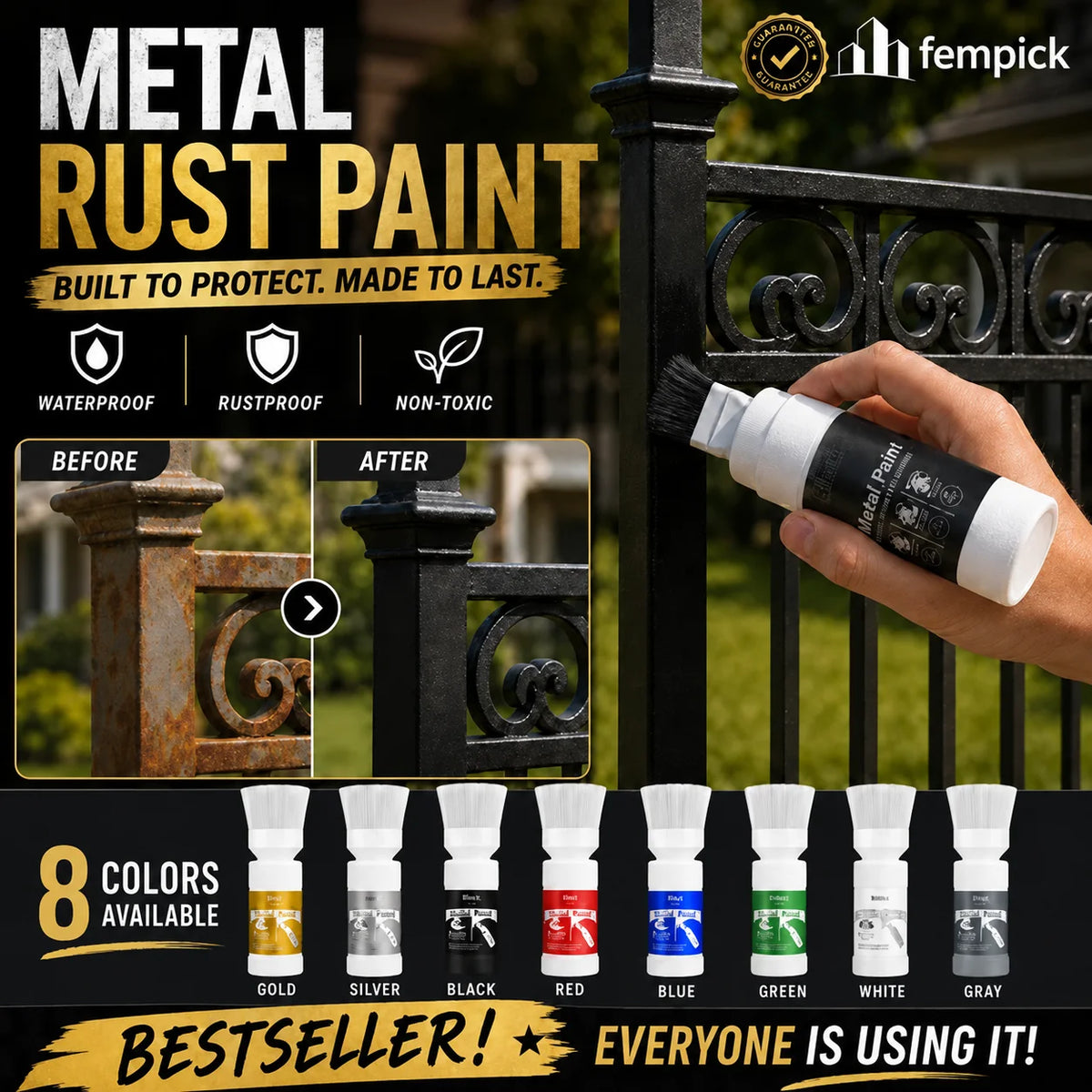 ✨New Arrival✨🖌️🏠Water-Based Metallic Silver Paint with Built-in Brush💥👍